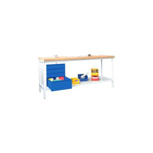 Werkbank, HxBxT 900x2000x700mm, Gestell/Korpus RAL7035, Front RAL5010