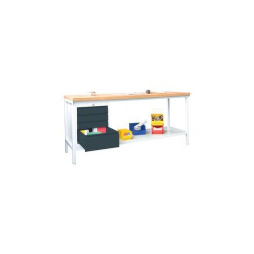 Werkbank, HxBxT 900x2000x700mm, Gestell/Korpus RAL7035, Front RAL7016