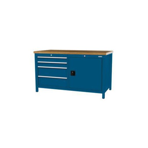 Werkbank,HxBxT 860x1500x750mm,Bucheplatte,Gestell RAL5010,Fronten RAL5010