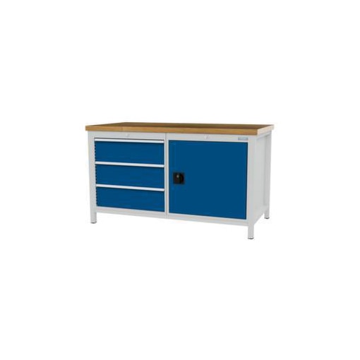 Werkbank,HxBxT 860x1500x750mm,Bucheplatte,Gestell RAL7035,Fronten RAL5010