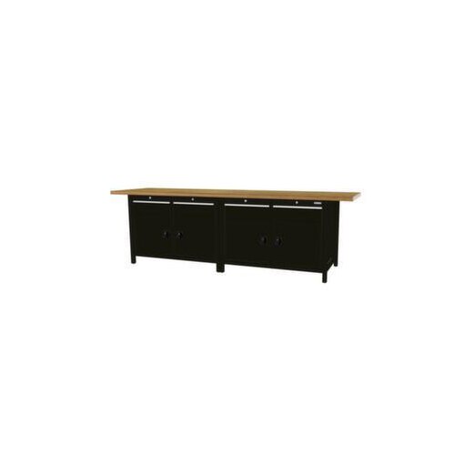 Werkbank, HxBxT 860x2800x750mm, Gestell RAL9005, Fronten RAL9005