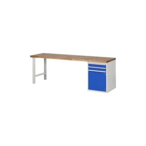 Werkbank,HxBxT 890x2500x700mm,Bucheplatte,Tragl. 750kg,2 Füße/1 Container