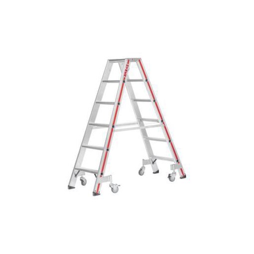 Rollbare Stufenleiter,beidseitig,2x5 Stufen,Stand H 0,69m,Holm L 1,3m,Alu