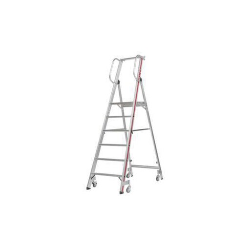 Rollbare Plattformleiter, Podest HxBxT 1420x440x400mm, 6 Stufen, Alu