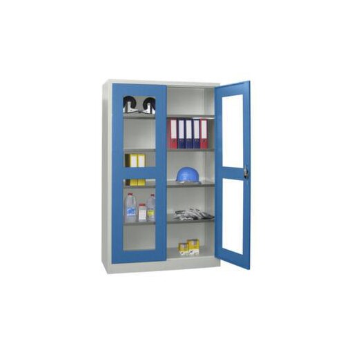 Sichtfensterschrank, HxBxT 1950x1200x400mm, RAL7035, Front RAL5012