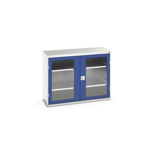Sichtfensterschrank, HxBxT 1000x1300x550mm, 2xStahlboden, Korpus RAL7035