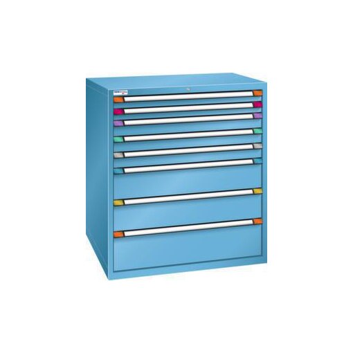 Schubladenschrank, HxBxT 1200x1005x695mm, RAL5012, Front RAL5012