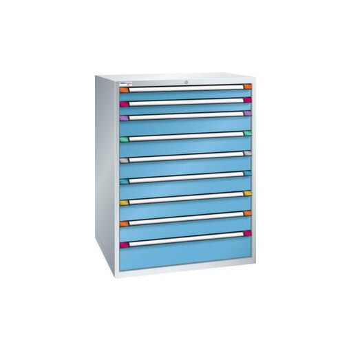 Schubladenschrank, HxBxT 1400x1005x695mm, RAL7035, Front RAL5012