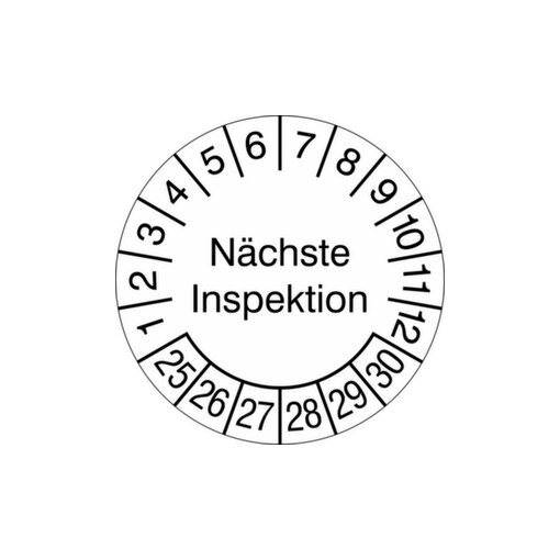 Prüfplakette, nächste Inspektion, Aufkleber, Ø 30mm, Prüfzeitraum 25-30