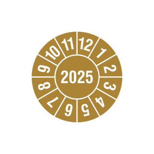 Prüfplakette, Monat (Typ 1), Aufkleber, Ø 20mm, Jahresfarbe 2025-gold