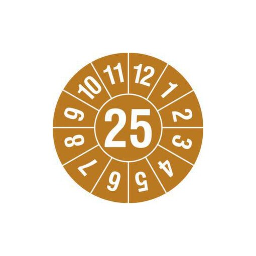 Prüfplakette,Monat (Typ 2),Aufkleber,Jahresfarbe,Jahresfarbe 2025-gold