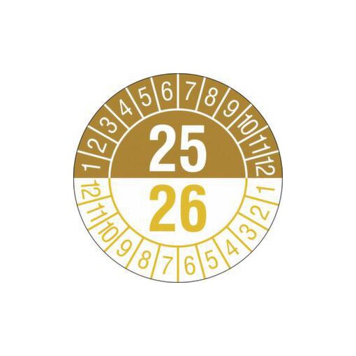 Prüfplakette, 2 Jahre, Aufkleber, Ø 20mm, Jahresfarbe 2025/2026 gold/gelb