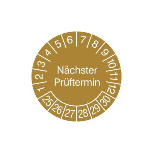 Prüfplakette, nächste Prüfung, Aufkleber, Ø 30mm, Jahresfarbe 2025-gold