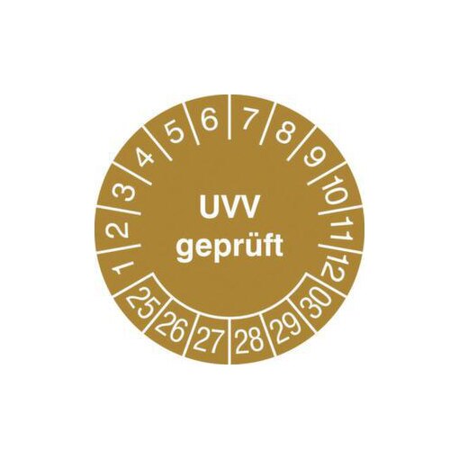 Prüfplakette, UVV geprüft, Aufkleber, Ø 20mm, Jahresfarbe 2025-gold