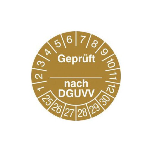 Prüfplakette, Geprüft nach DGUV, Aufkleber, Ø 30mm, Jahresfarbe 2025-gold